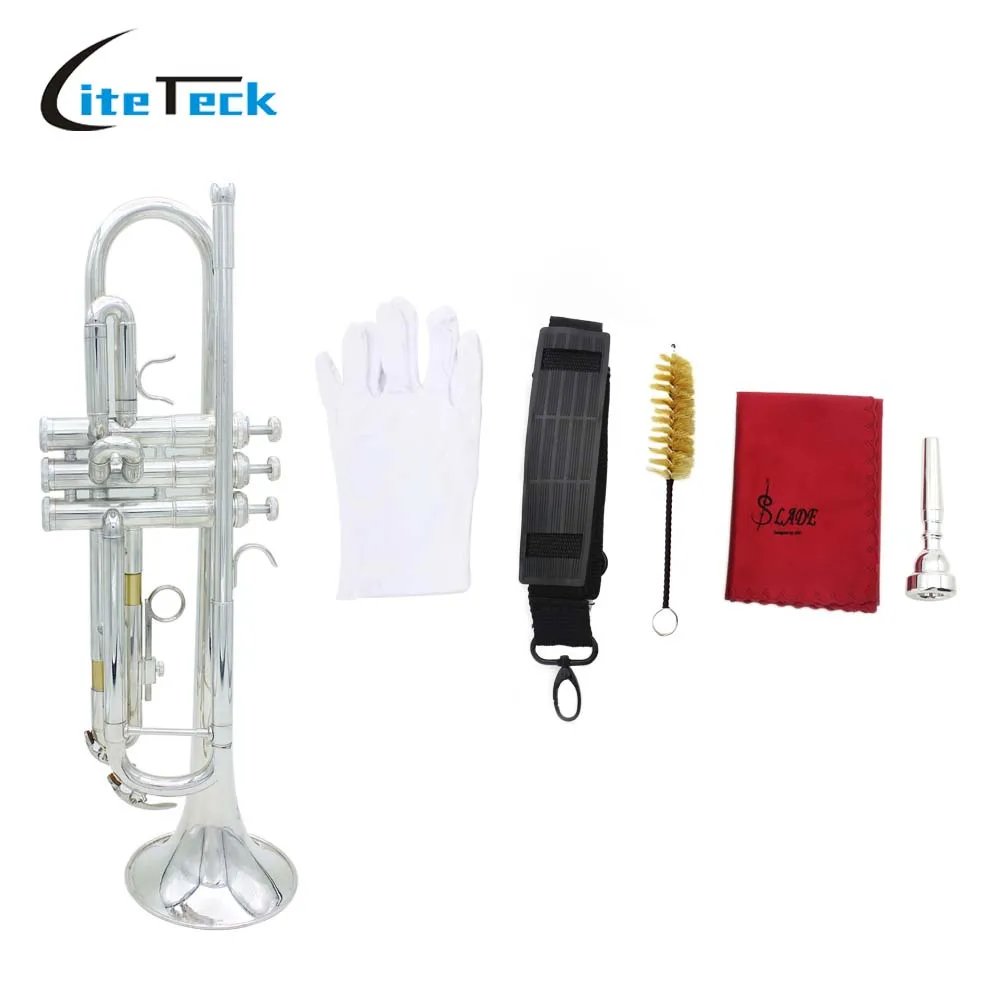 Bb труба B плоская Посеребренная Латунная Труба Изысканная с мундштуком Чистящая