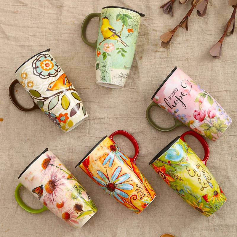 Креативная чашка кофейная керамическая большая емкость с крышкой Кружка для чая