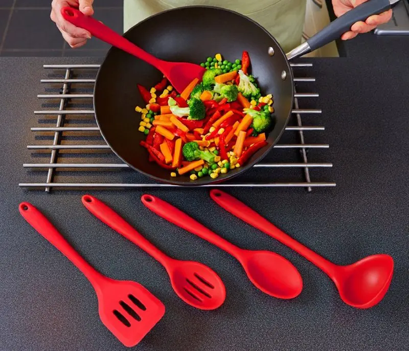 WALFOS 5 шт. силиконовая ложка шпатель для смешивания с прорезями ковш кухонный