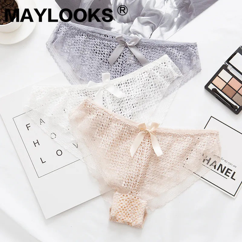 Maylooks кружевные трусики женские и прозрачные полые сетки талии трусы P56 |
