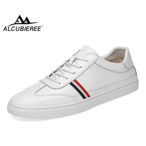 Кроссовки ALCUBIEREE мужские из натуральной кожи, Брендовые повседневные, модная обувь для скейтборда, черные белые
