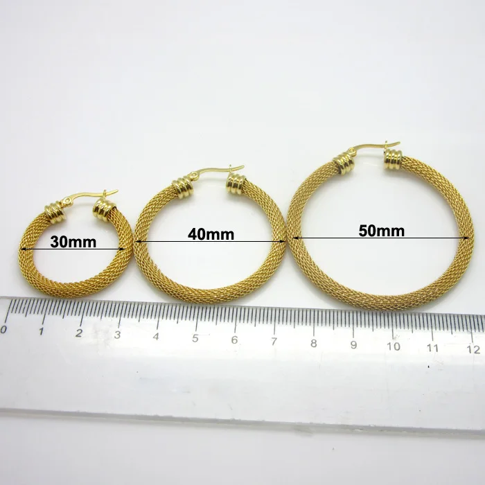 

3 Size Gold Color Women Gift Sale Fashion Jewelry Stainless Steel Mesh Wives Round Fancy Drop Earrings