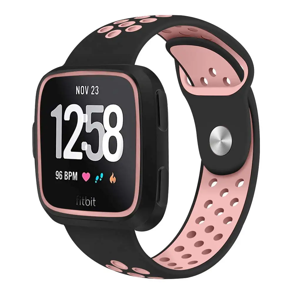 Силиконовые полосы совместимы с Fitbit Versa Lite и Fitbit Versa, с защитным чехлом двухцветная перфорация дышащие ремешки