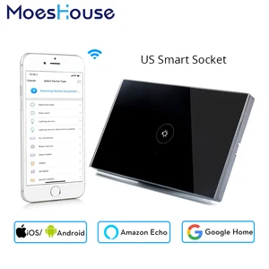 Умный настенный сенсорный выключатель, Wifi, стандарт США, черная стеклянная панель, дистанционное управление через приложение для смарт-жизни