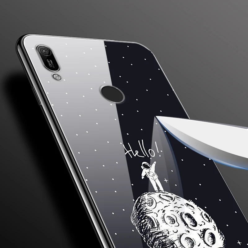 Чехол для Huawei Y6 2019 Твердый чехол со стеклом с мягким закаленным Бампером MRD-LX1 Y 6 pro