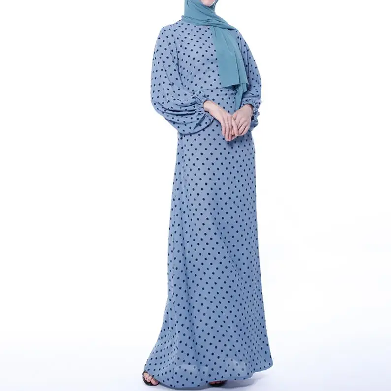 Vestido Lunares Longo мусульманское платье исламское кафтан пакистанские арабские платья Elbise индонезийский халат Musulmane Longue Caftan abaya - Цвет: Light blue dress