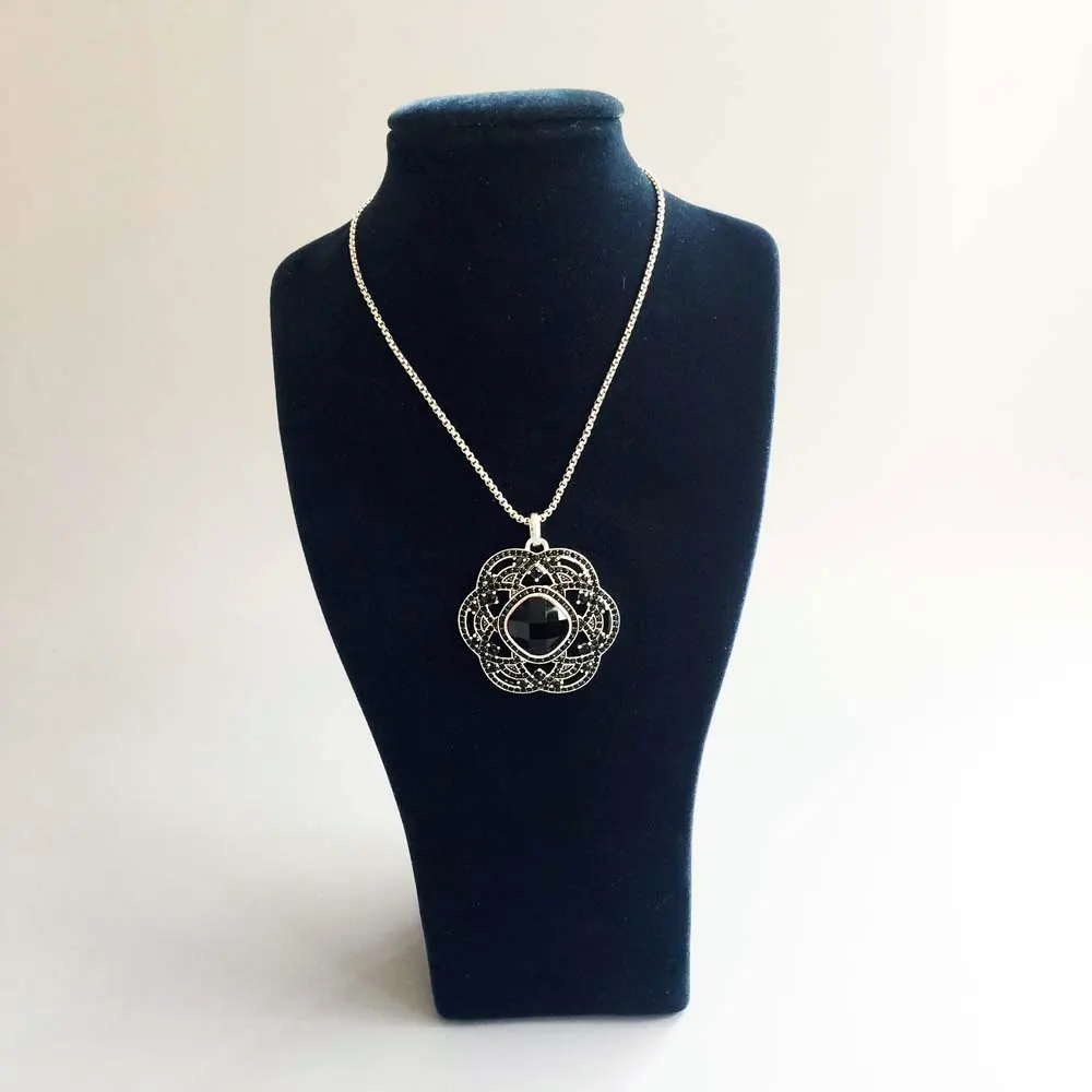 Black Onyx Hollow Flower Pendants for Necklace Women Men Thomas Style CZ Silver Fashion DIY Jewelry Accessories 2018 New | Украшения и