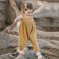 newborn infant baby girl cute solid causal cotton yellow floral dot halter backless jumpsuit newest fashion bodysuit