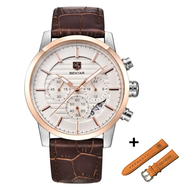 L rose gold white B Benyar Роскошные Брендовые мужские часы комплект полный стальной спортивный наручные часы мужские армейские военные часы мужские кварцевые наручные часы Masculino - Цвет: L rose gold white B