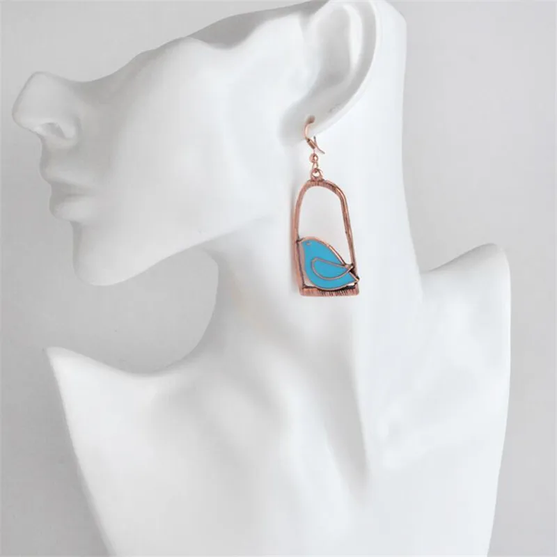 Шикарный Стиль розовое золото Цвет масло птичьей клеткой милые свисающие серьги