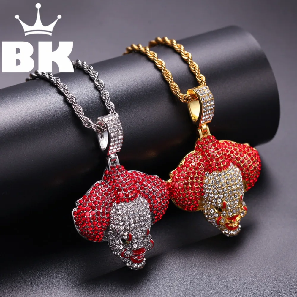 Новинка хип хоп король ледяной клоун и кулон с витой цепочкой золотой цвет Bling Rhine