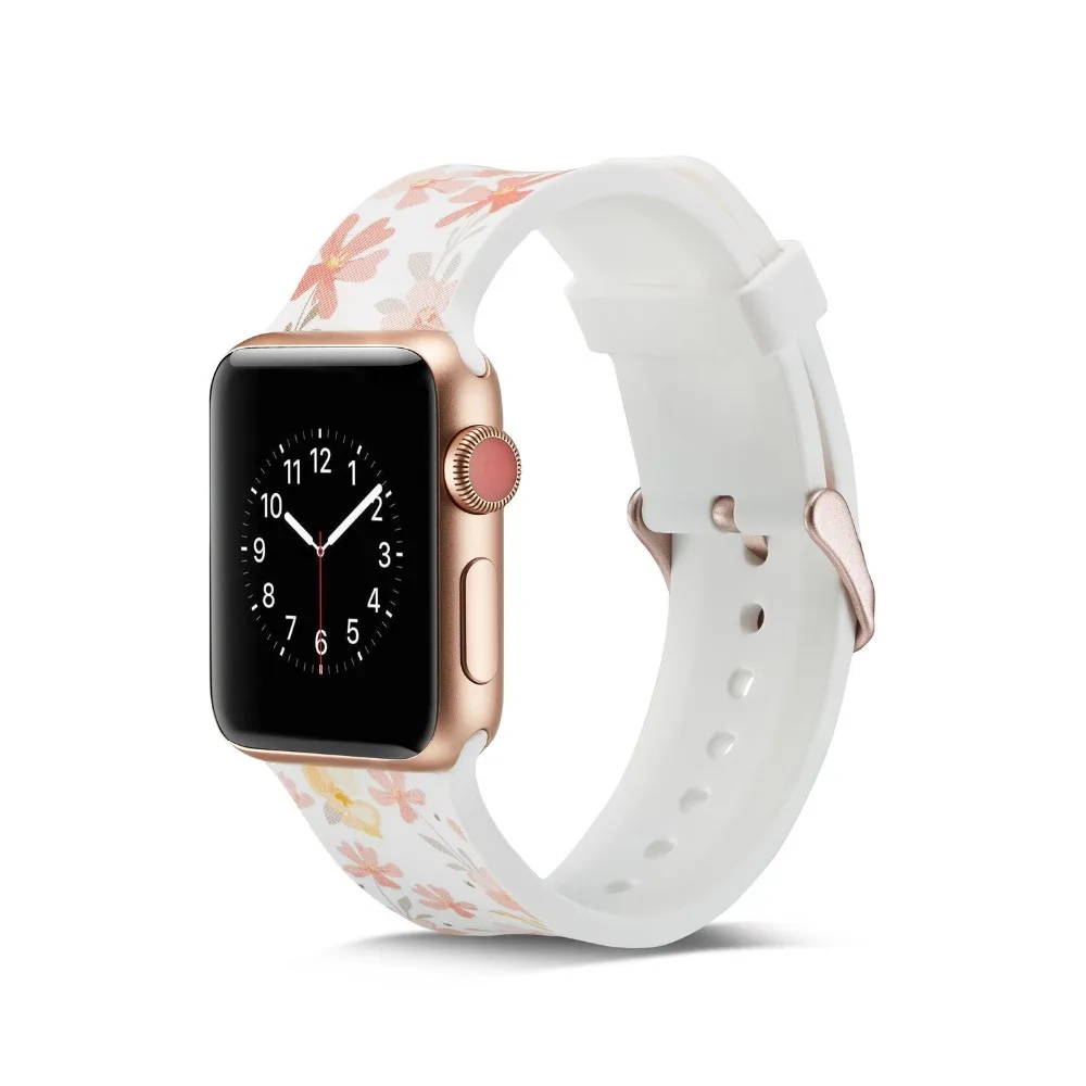 Для iwatch ремешок с цветочным рисунком Силиконовый Модный повседневный спортивный