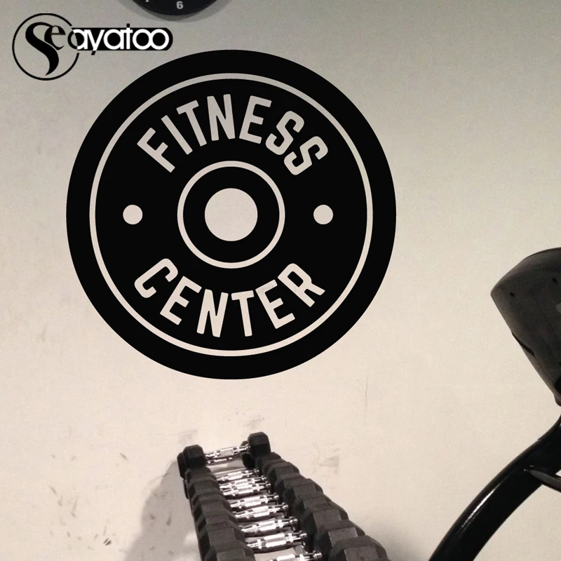 

Fitness Center Circle Gym Gymnasium Sports Words Letter Vinyl Wall Sticker Decal Bodybuilding 58x58cm