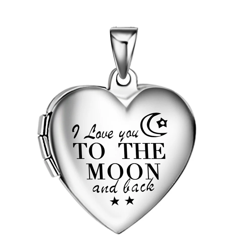 4 I Love you to the moon and back девушки кулон с фото, сердце из нержавеющей стали картины медальон ожерелье включает в себя 2" цепь - Окраска металла: 4