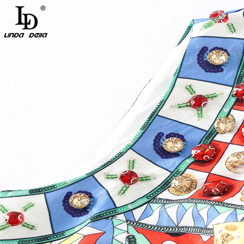 LD LINDA делла, модное весенне-летнее платье, женское элегантное винтажное мини-платье с бисером и принтом