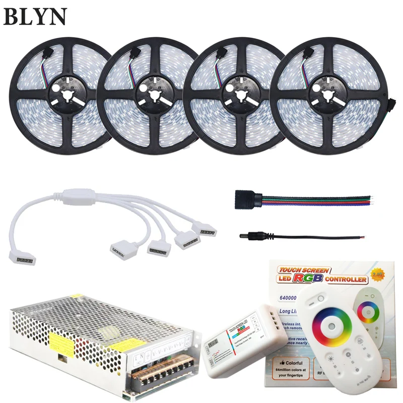 

5050 RGB LED Strip IP67 Waterproof 60LED/M LED Diode Tape Lights 20M 15M Aquarium Pool Light RF Remote Control 12V Power Supply