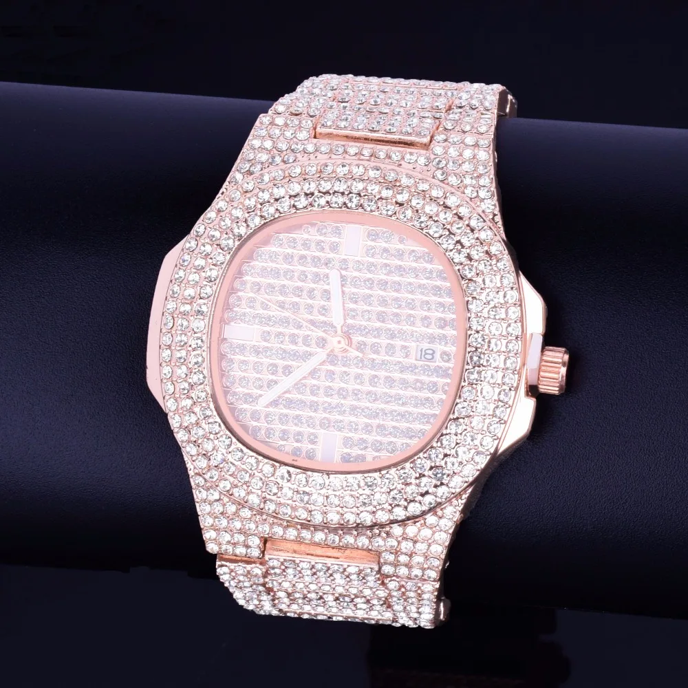 Hip hop Men's watch Big Dial Military Quartz Clock Luxury Rhinestone Business Waterproof wrist watches Relogio Masculino 24cm