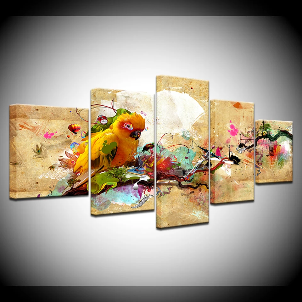 

Canvas Painting Parrot abstract Multicolor 5 Pieces Wall Art Painting Modular Wallpapers Poster Print for living room Home Decor