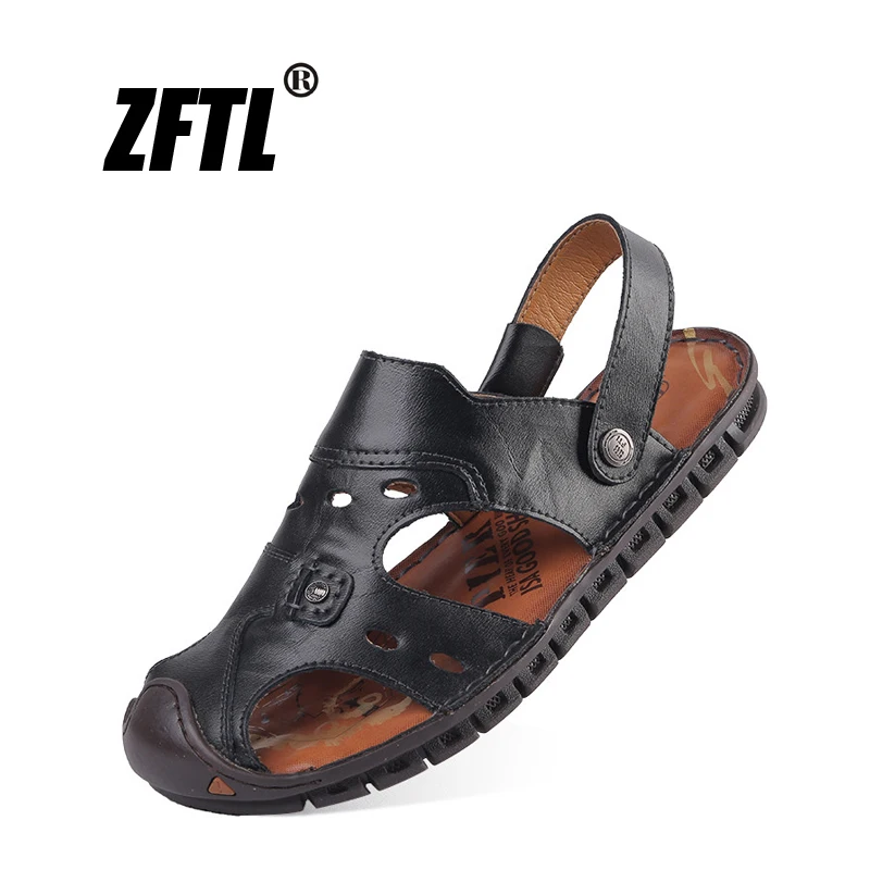 Мужские пляжные сандалии ZFTL Летние сланцы из натуральной кожи мягкая