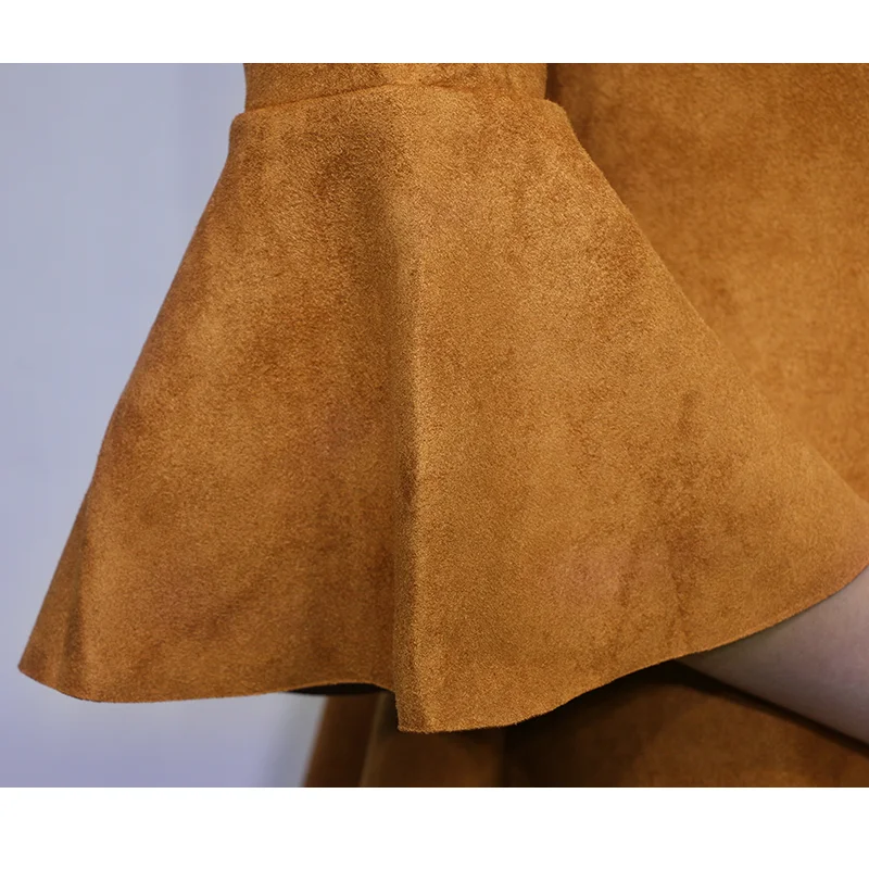 Женское Замшевое платье с рукавами фонариками завышенной талией|sleeve dress|suede dressflare