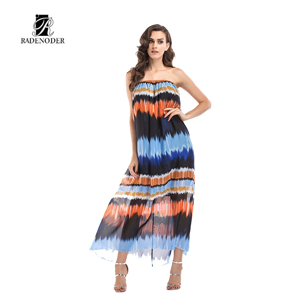 Radenoder 2018 весна лето новый шифон элегантный завернутый груди платье Градиент