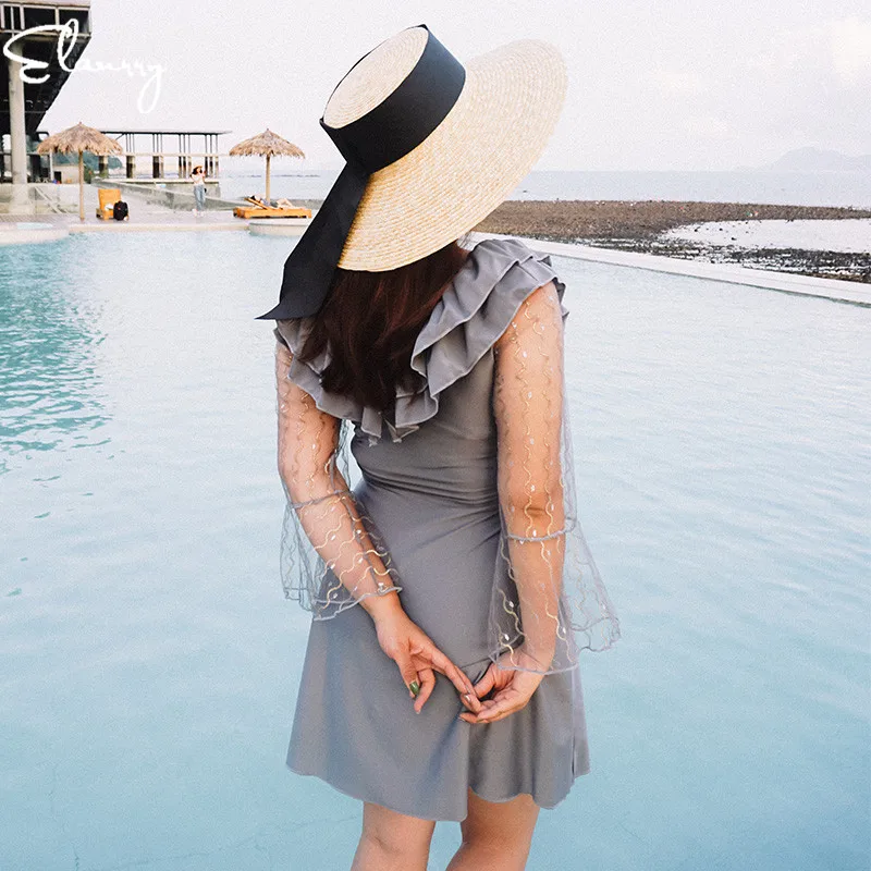 Женский купальный костюм большого размера скромный с оборками цельный 2019 | Спорт