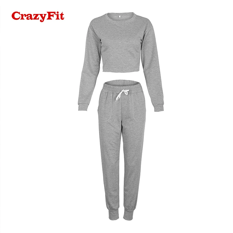 CrazyFit спортивный костюм с завязками для женщин серый красный длинный рукав 2 шт. толстая одежда для фитнеса Тренажерный зал Бег тренировки Йога набор - Цвет: Gray