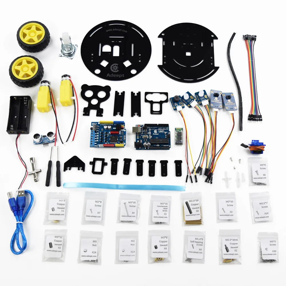Автомобильный умный робот Adeept 3WD с Bluetooth для Arduino UNO R3 онлайн трекером Android APP