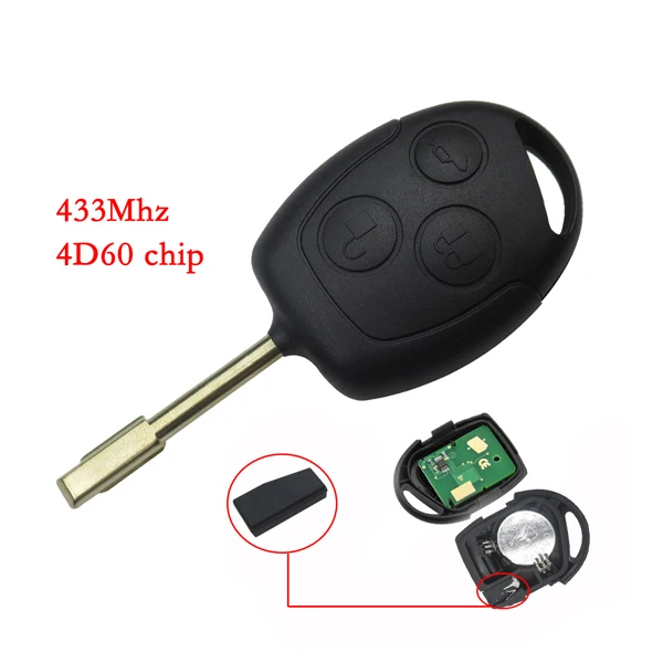 2 Кнопки OkeyTech 3 кнопки 433 Мгц дистанционный ключ без ключа для Ford Mondeo Fiesta Focus Ka Transit с чипом 4D60 Uncut FO21 Blade - Количество кнопок: 2 Кнопки