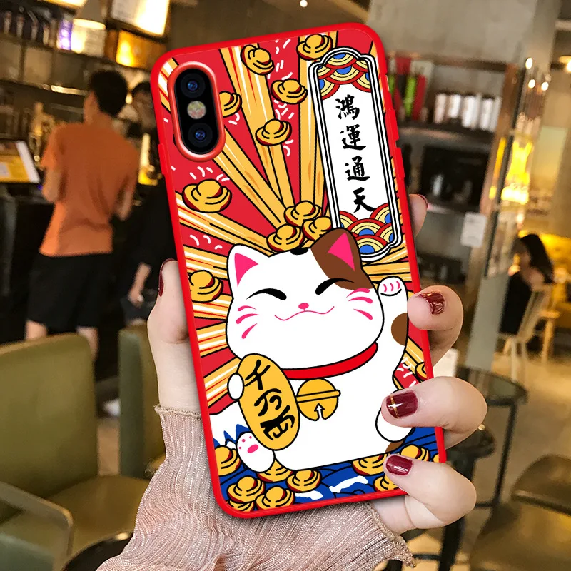 Японский милый счастливый кот kawaii чехол для телефона для coque iPhone 7 8 6 6S Plus X XS 11 Pro Max XR силиконовый чехол милый черный Кот Чехол s