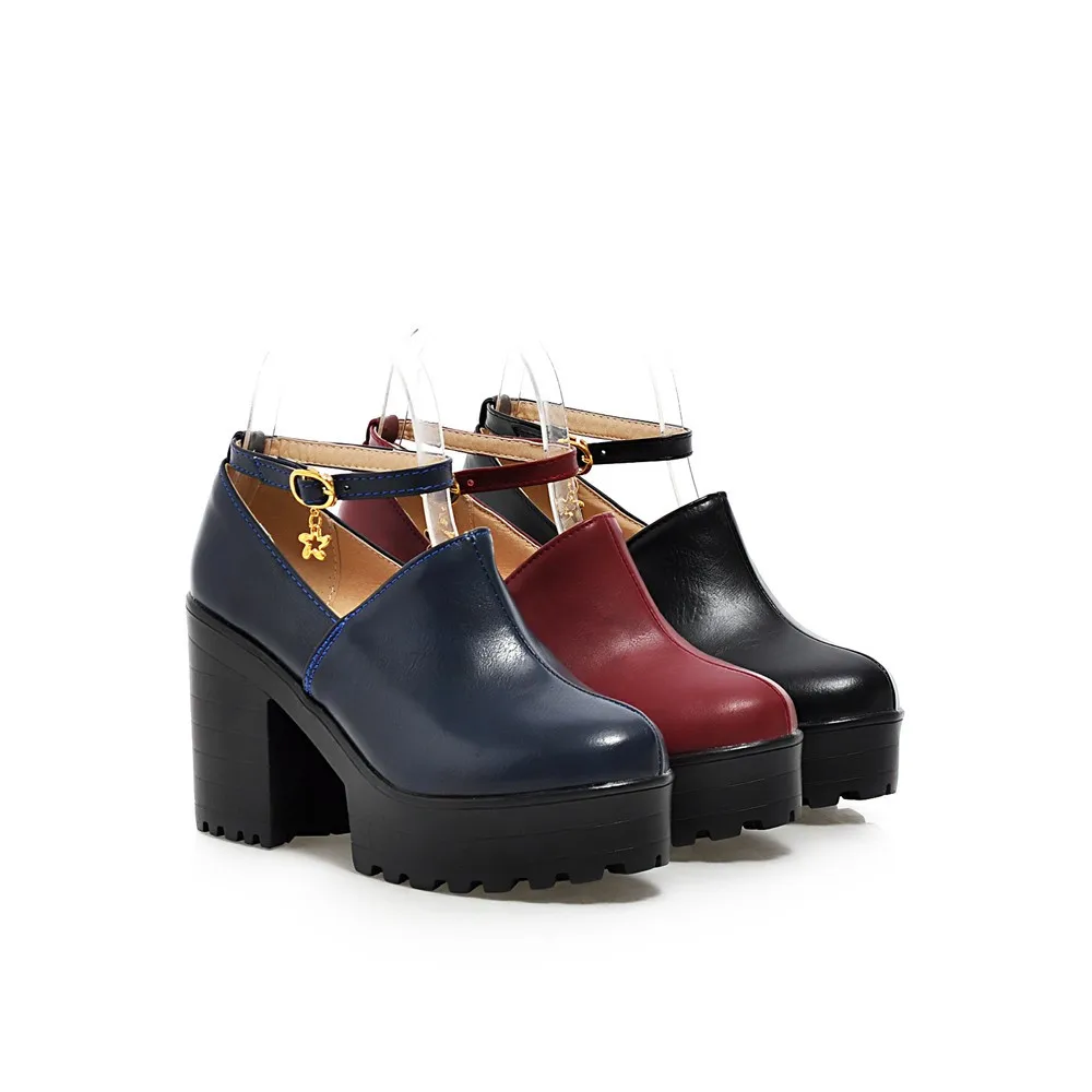 Женские туфли лодочки на платформе с круглым носком высоком каблуке|women high heel