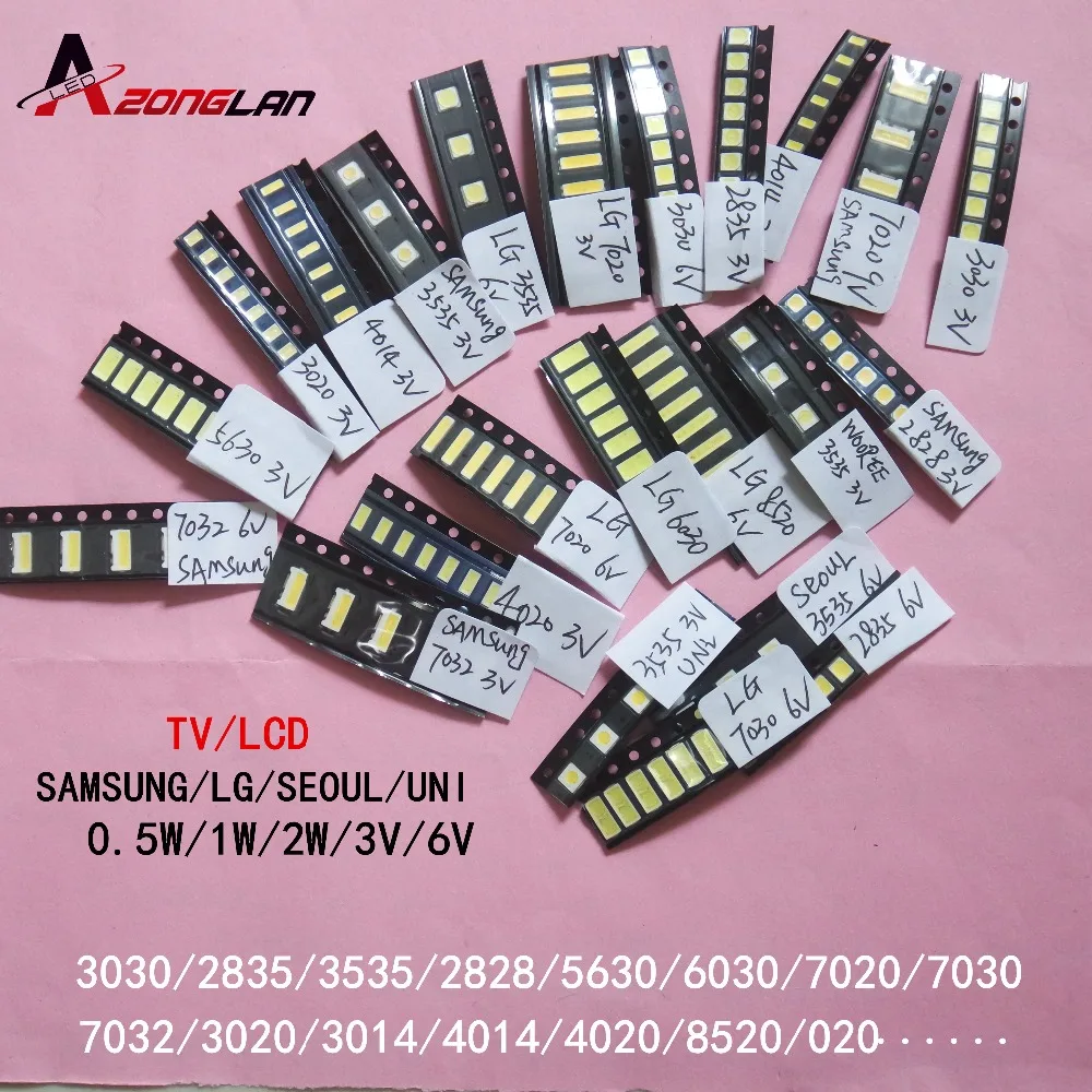 2500PCS/LOT SAMSUNG LG UNI SEOUL 3V6V 2835/3030/2828/3535/5630/7020/7030/4020/7032 Cold white For TV Backlight Beads 25*100 | Освещение