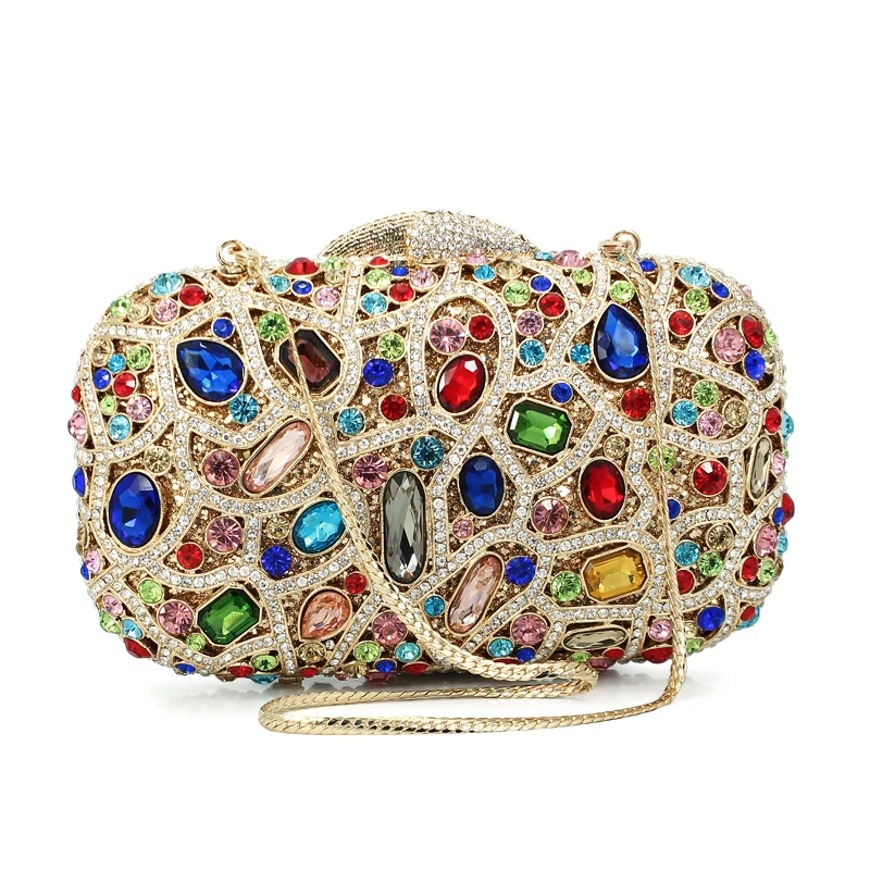 

colorful diamond crystal clutch evening clutch bag ladies stone purse (8227A-GC)