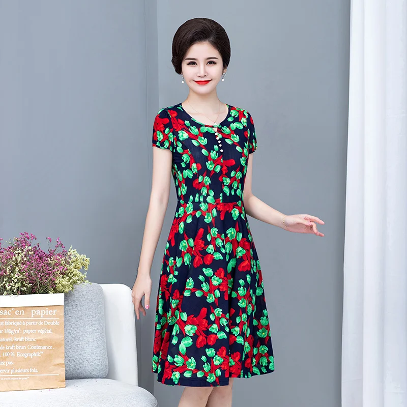 Женское длинное платье с принтом S-5XL пляжное большого размера 5XL коротким рукавом