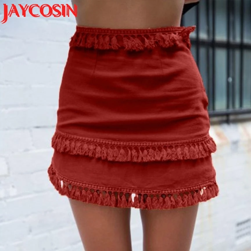 Женский эластичный с высокой талией Свободная юбка кисточками стрейч Bodycon ниже