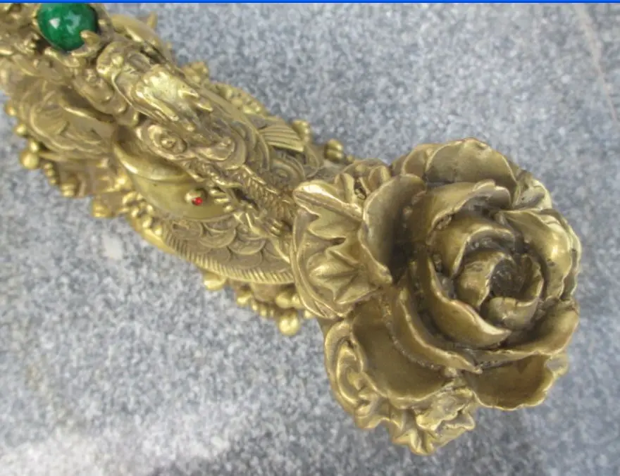 37 см * Большой Китайский бронзовый резьба карпа играть перл дракон ру йи