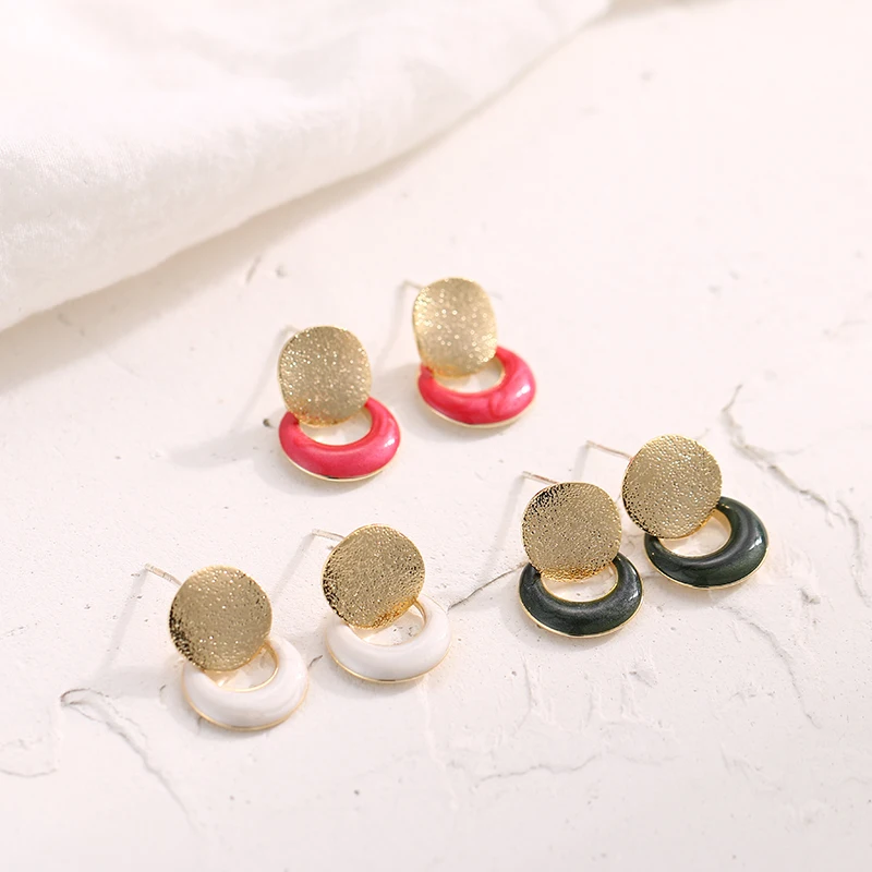 YMYW New Korean Small Geometric Enamel Sweet Earrings Exquisite Copper Charm Oorbellen Brincos 2019 for Women Party Jewelry Gift | Украшения