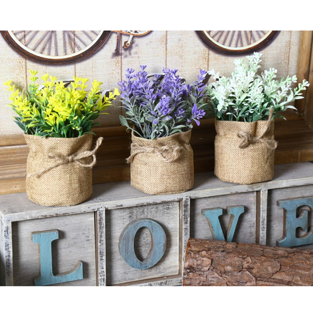 Креативный Сельский пластиковый искусственный букет цветов Лаванда в горшке