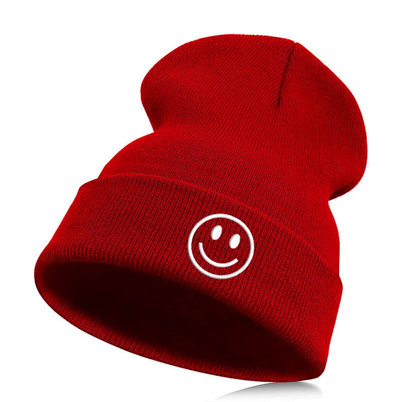 wine white Beanie шляпа Skullie шапка, вязаная шапка-носок Зимняя Вышивка в стиле панк Для мужчин Для женщин личности подростков уличных танцев-улыбка Добрый день настроение - Цвет: wine white