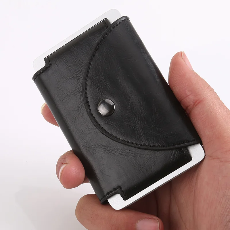 Кожа держатель кредитной карты из нержавеющей стали тонкий визитная карточка