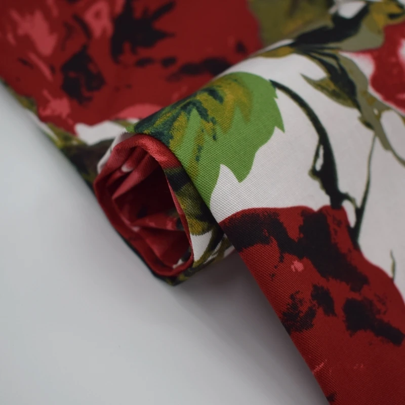 Эластичная хлопчатобумажная ткань с принтом розы ширина 150 см|cotton fabric for dress|stretch