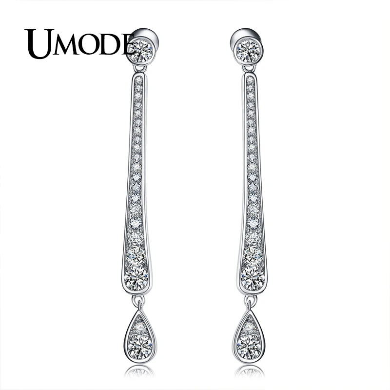 Женские серьги-капельки UMODE круглые серьги белого и золотого цвета с фианитом UE0308