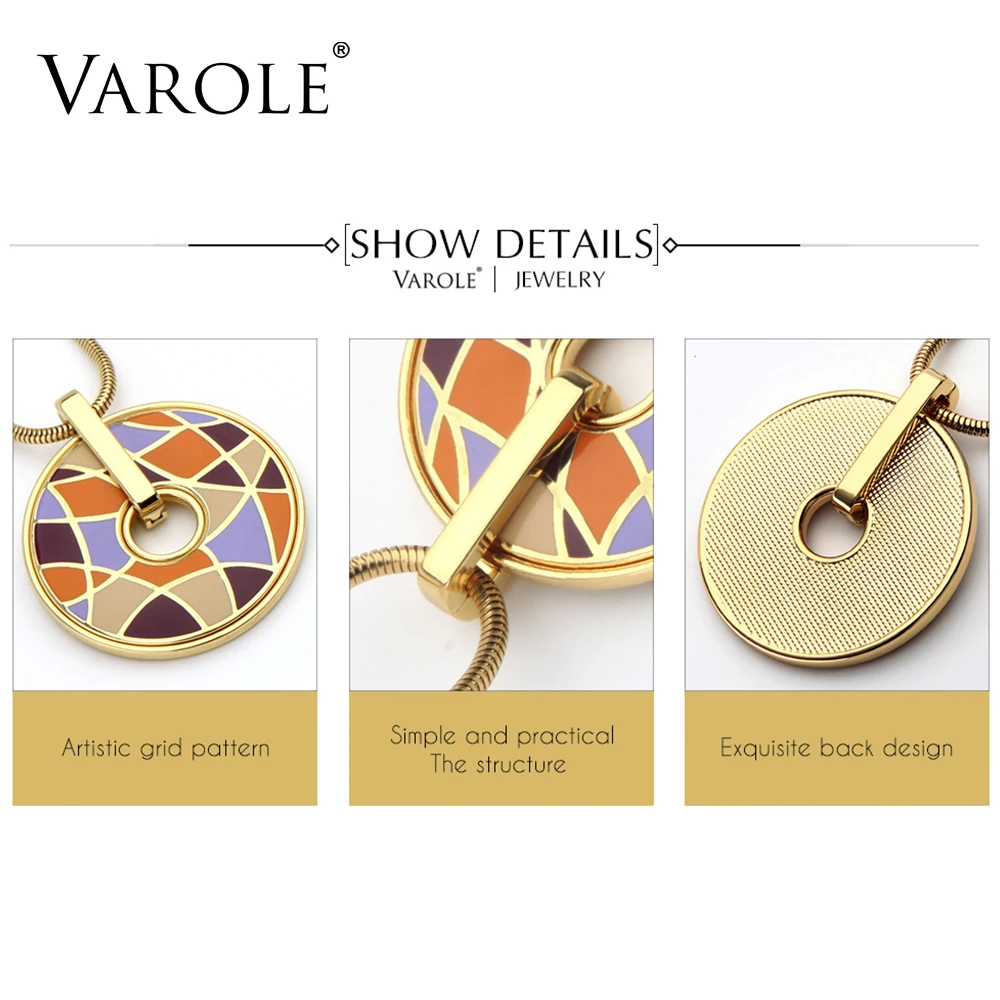 Varole Grid Art Design Enamel Necklace &amp Pendant Angel Bohemia Classic Pendants for Women Jewelry Snake Chain Necklaces | Украшения и