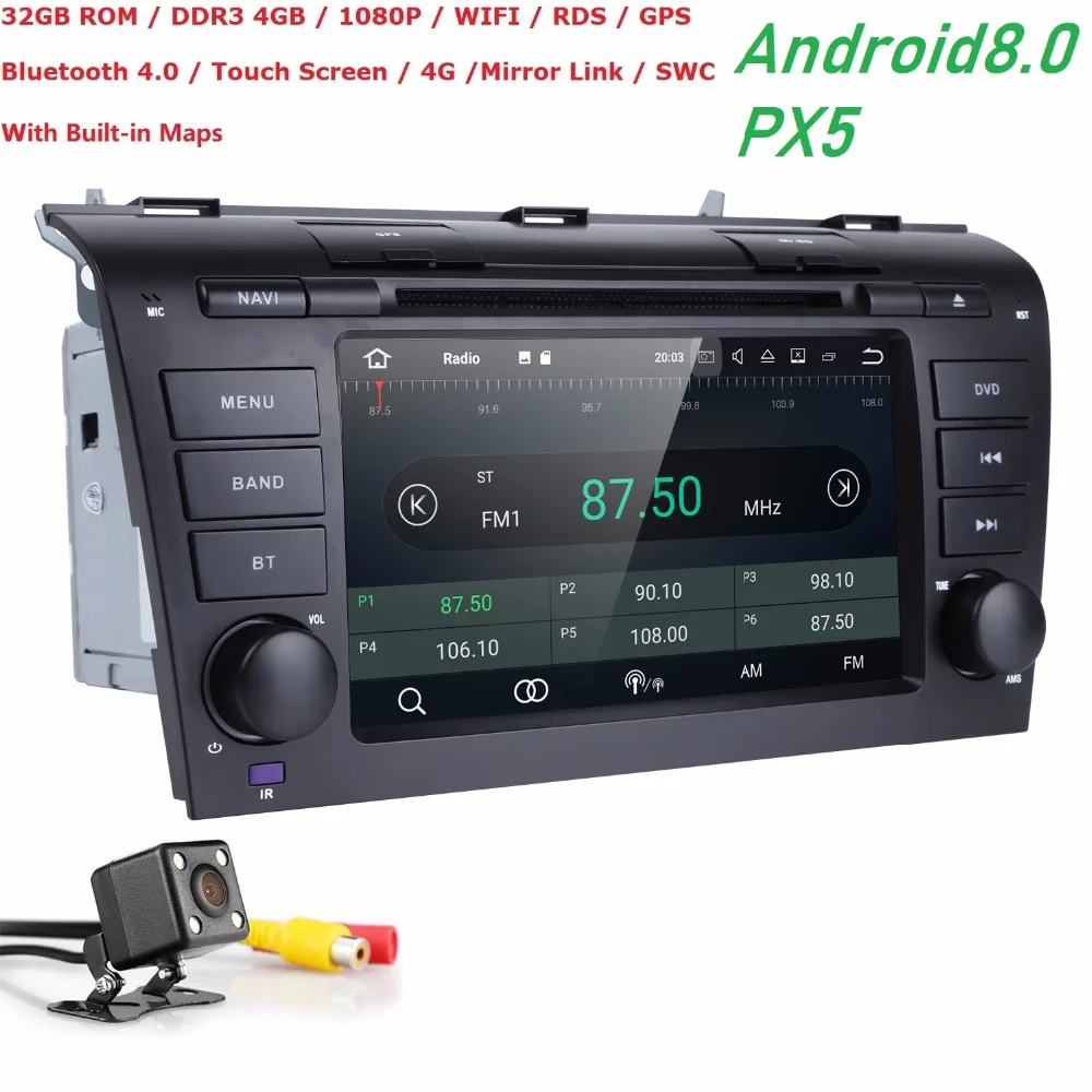 2 Din 4RAM + 32 ГБ 8 core Android 0 7 дюймов автомобиля dvd gps плеер для Mazda 3 2004 -2009 с Радио BT МЖК