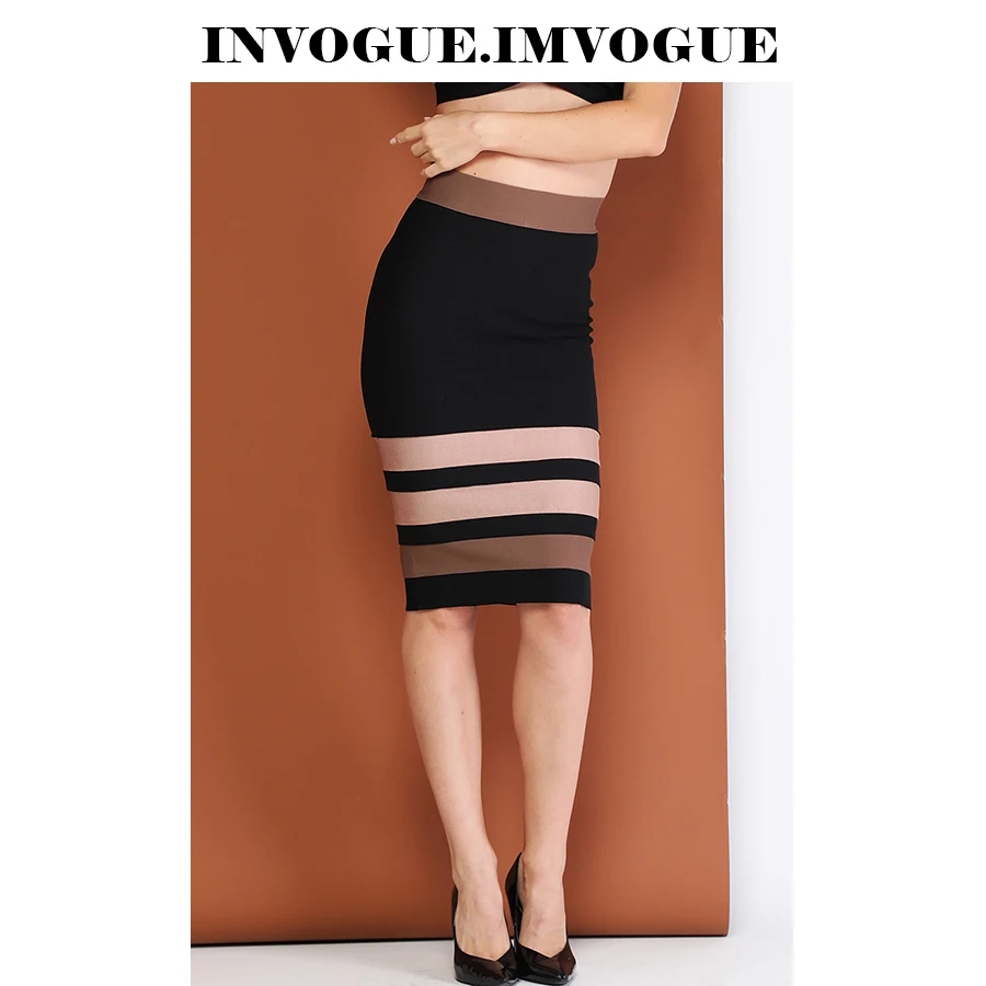 INVOGUE. IMVOGUE 2019 Новая цветная полосатая облегающая юбка с высокой талией|Женские