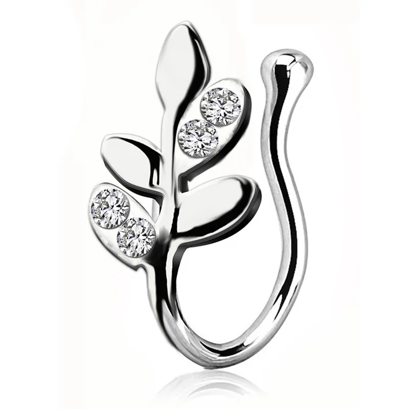 Гипоаллергенное носовое кольцо PINKSEE в форме листа с кристаллом фальшивый нос без