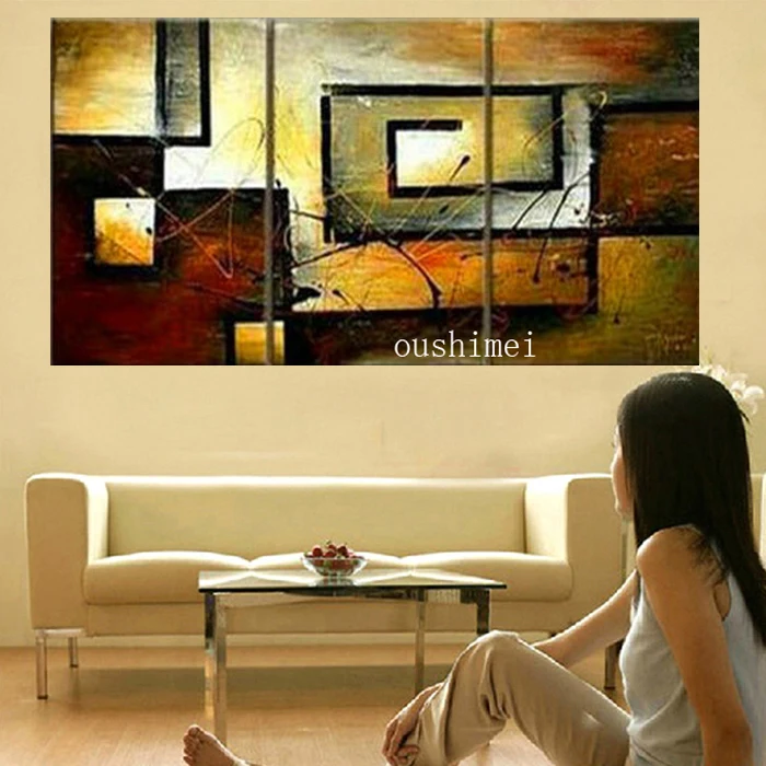 Hot Sale 3pcs/set Handmade Retro Abstract Canvas Oil Painting Home Decor Wall Pictures For Living Room Group Paintings | Дом и сад