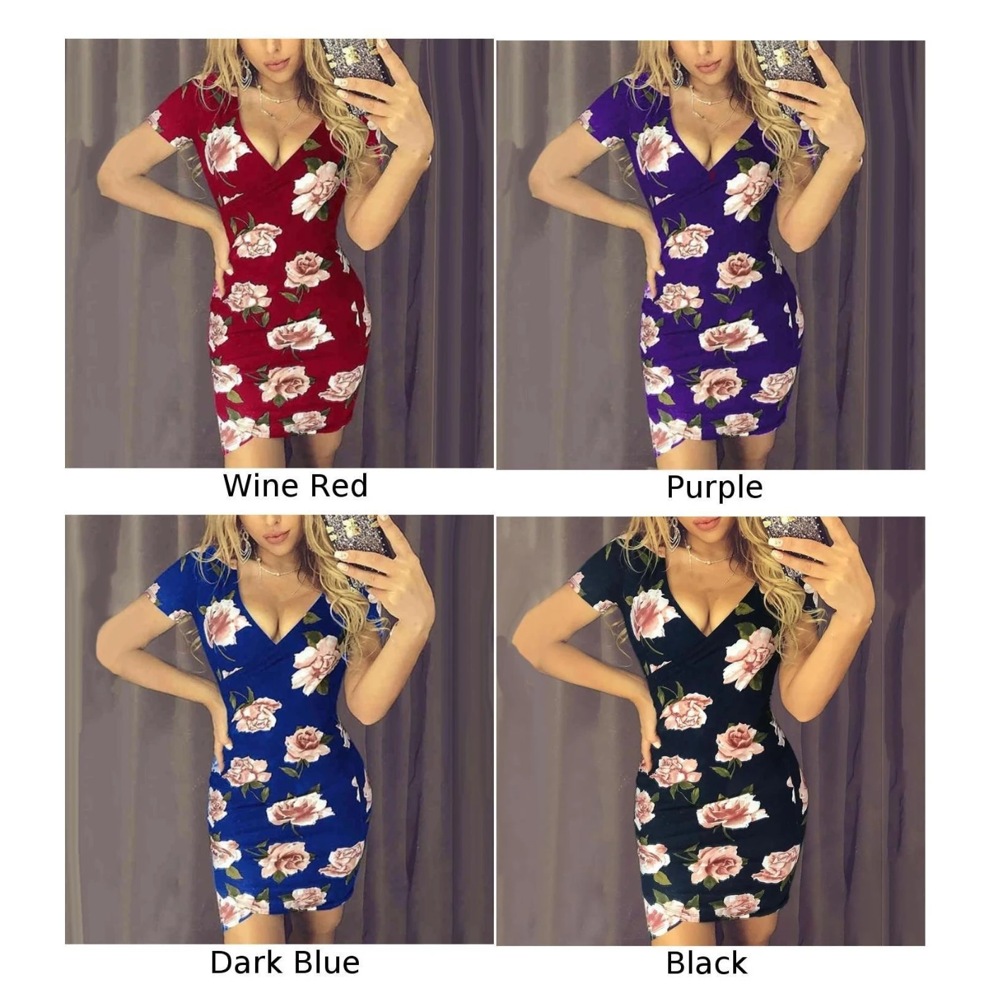 2019 Дамская мода с цветочным принтом обтягивающее мини платье v образным вырезом и