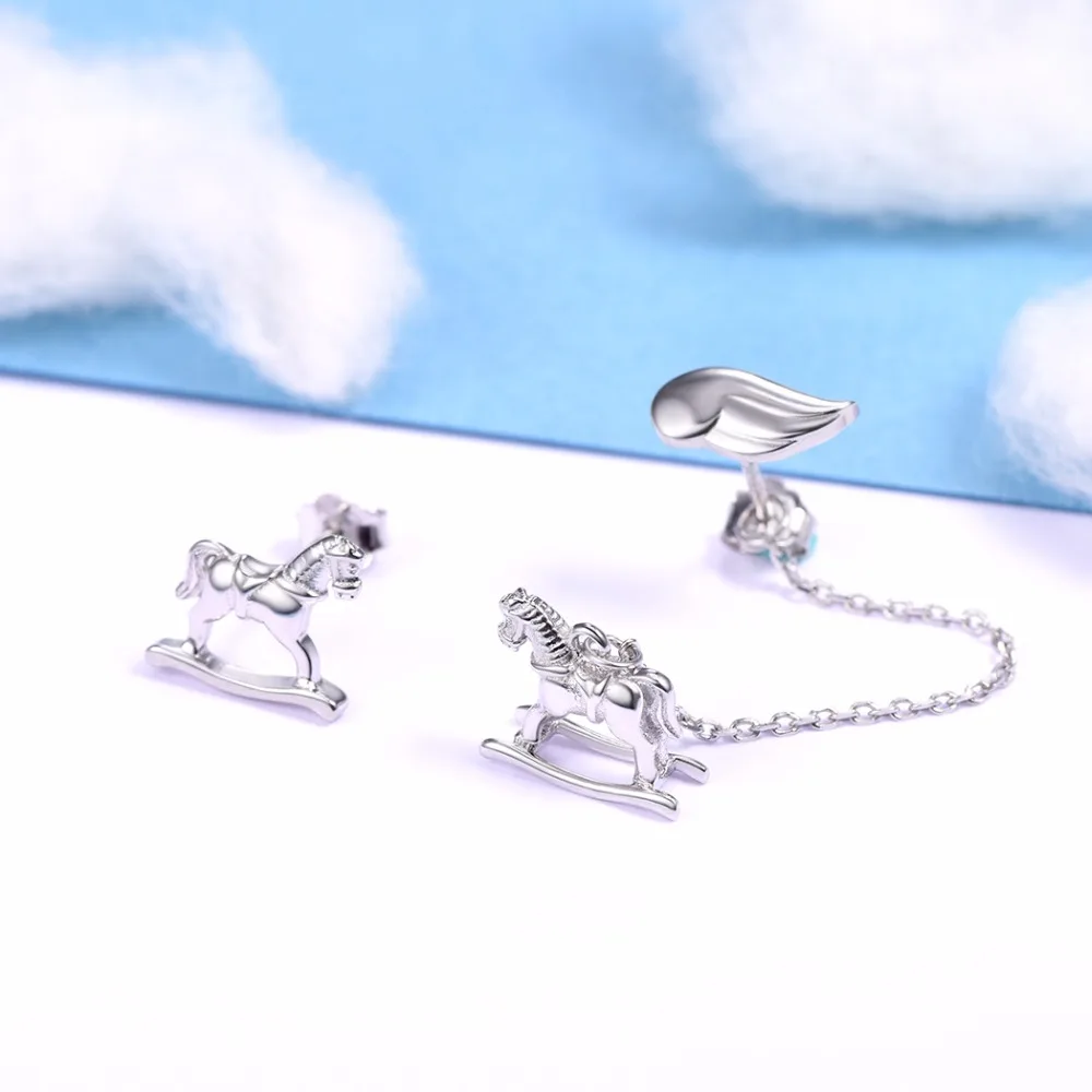 SILVERCUTE романтическая карусельная лошадка асимметричные серьги-гвоздики для