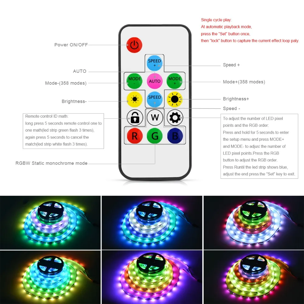 Пиксельная Светодиодная лента с зарядным устройством USB 5 В RGB 5050 SMD внутренняя